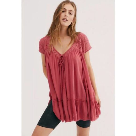 Free People Endless Summer Sz S Sunfest Crochet Embroidered Tunic Sweet Sang - Picture 1 of 9